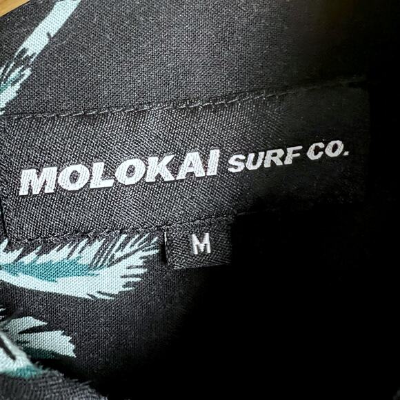 Men's Molokai Surf Co Black Green Palm Trees Button Up S/S Shirt - M - Picture 3 of 5
